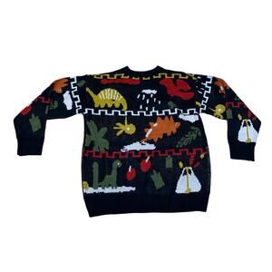 Dinosaurs Pattern Black Knit Retro Crewneck Long Sleeve Ugly Sweater Unisex